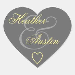 Adesivo Coração Cinza e Envelope Amarelo Coração de Casamento V14A