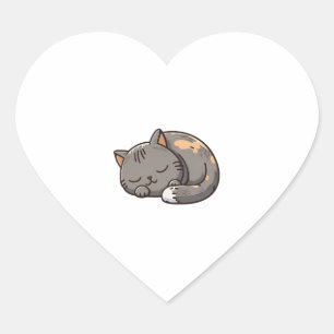 Adesivo Coração Cinza kawaii Sleeping cat
