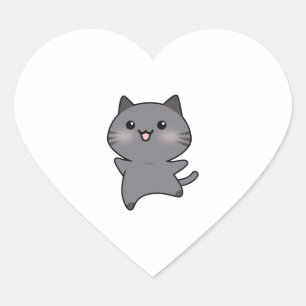 Adesivo Coração Cinzas Felizes Andando Caricatura De Gato