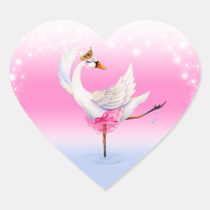 Adesivo Coração Cisne branca de dança do balé na arte da aguarel