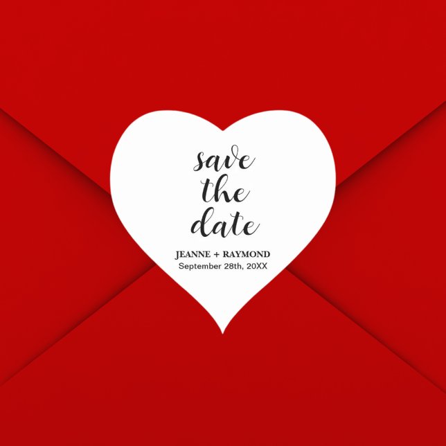 Adesivo Coração Clássico Limpo Anúncio de Noivado com Data de Salv (Classic clean save the date heart sticker adds simple elegant charm to wedding announcements.)