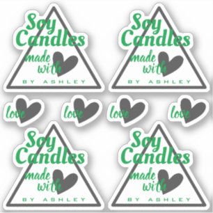 Adesivo Coração Clássico Verde e Cinza em Velas Brancas de