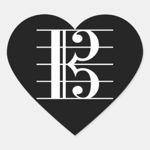 Adesivo Coração Clef de alto Branco-em-Preto