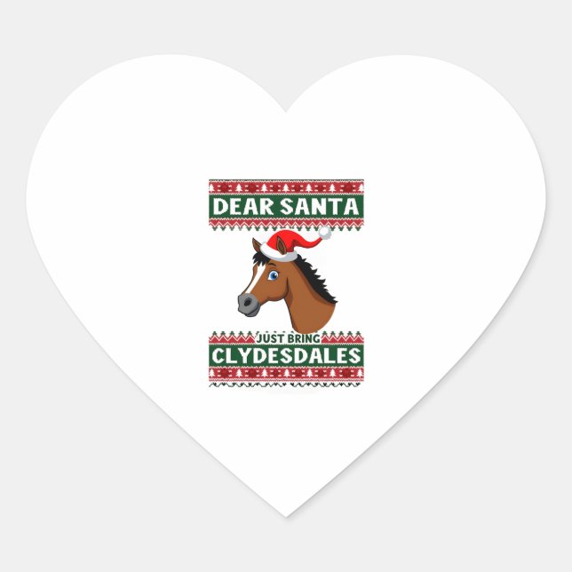 Adesivo Coração Clydesdale Horse Christmas Ugly Xmas Sweater Eques (Frente)