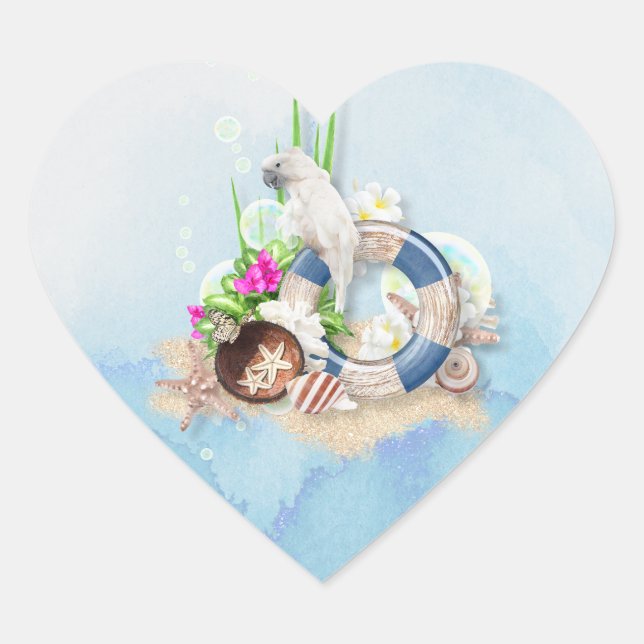 Adesivo Coração Coastal Blue Cockatoo Floral (Frente)