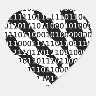 Adesivo Coração Código Binário Zebra Preto e Branco