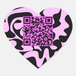 Adesivo Coração Código QR Cor-de-rosa-branca e negros