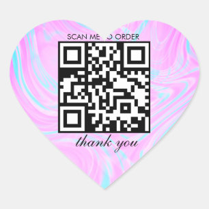 Adesivo Coração Código QR de agradecimento em mármore rosa Boutiq