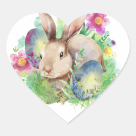 Adesivo Coração Coelho da Páscoa com ovos e flores