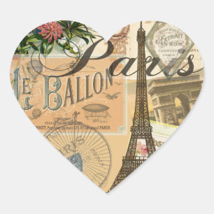 Adesivo Coração Colagem de Viagens vintage de Paris França