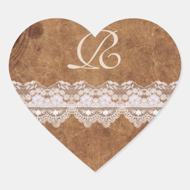 Adesivo Coração Coleção de Vintage e Monograma de Lace (Frente)