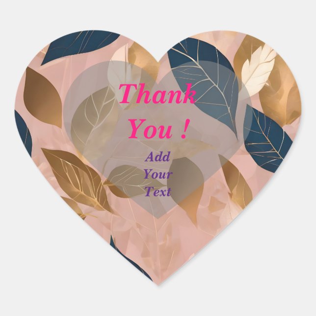 Adesivo Coração Coleção Popular de Folhas Boho Rosa Bege Dourado (Frente)