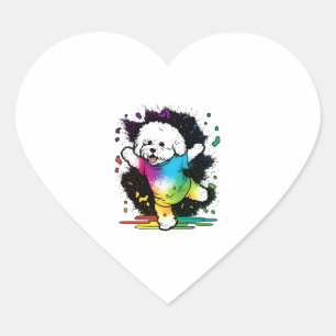 Adesivo Coração Colorida Kawaii Dancing Bichon