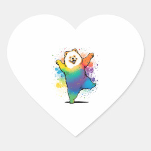 Adesivo Coração Colorida Kawaii Dancing Chow Chow