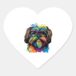 Adesivo Coração Colorida Kawaii Shorkie Nerd 1