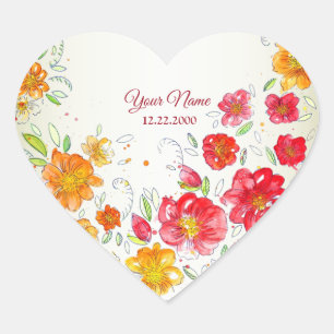 Adesivo Coração Colorido Casamento Floral Rosa Amarelo Vermelho Fe
