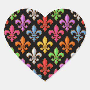 Adesivo Coração Colorido Fleur-de-lis Flores Preto