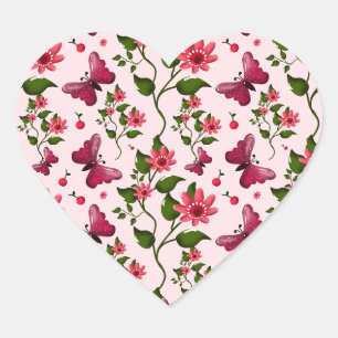 Adesivo Coração Conjunto de festa de casamento floral borboleta Mi