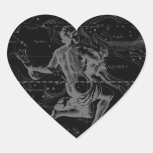 Adesivo Coração Constelação Aquarius Hevelius 1690 em Preto
