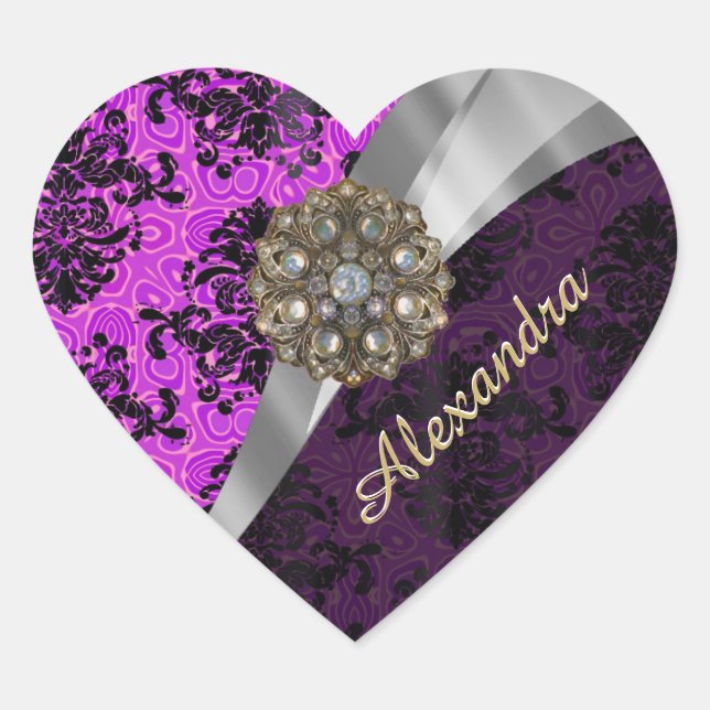 Adesivo Coração Cor damasco magenta magenta bonito personalizada (Frente)