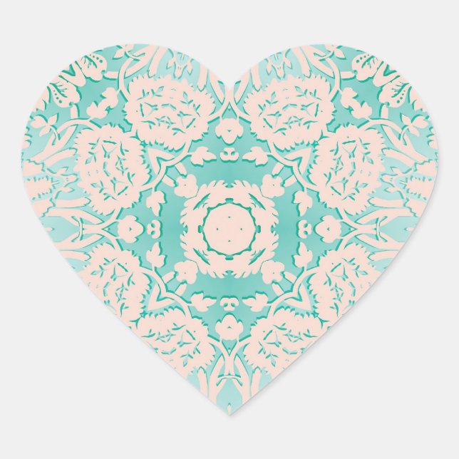 Adesivo Coração Cor damasco Mint Green e Ivory Emboscada (Frente)
