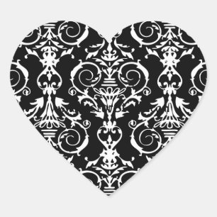 Adesivo Coração Cor damasco Preta e Branca