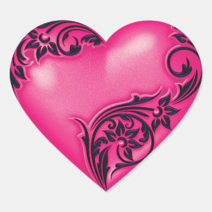 Adesivo Coração Cor de rosa quente com rolagem do coração