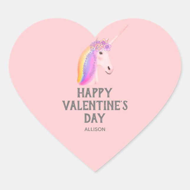 Adesivo Coração Cor-de-rosa-rosa do Dia de os namorados Unicorn Pe (Frente)