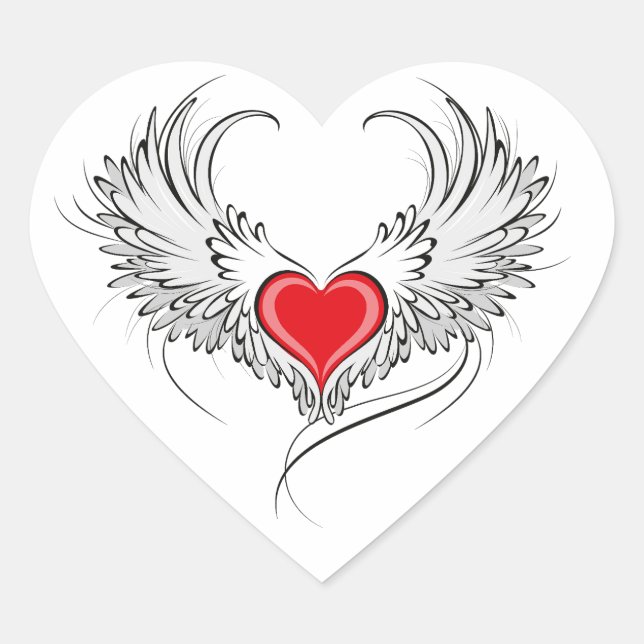 Adesivo Coração Coração Anjo Vermelho com asas (Frente)