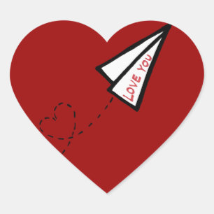 Adesivo Coração Coração da carta de amor do avião de papel dado