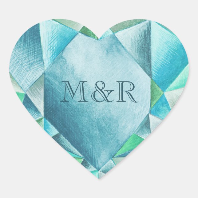 Adesivo Coração   Coração de Aquarela Aquamarine Fofo Dia dos Namo (Frente)