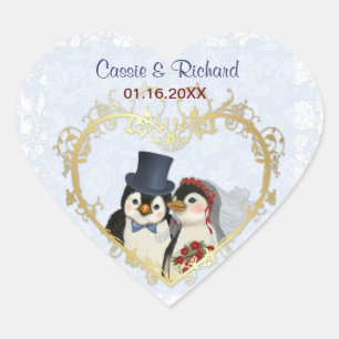 Adesivo Coração Coração de Casamento de Pinguins - Personalizar