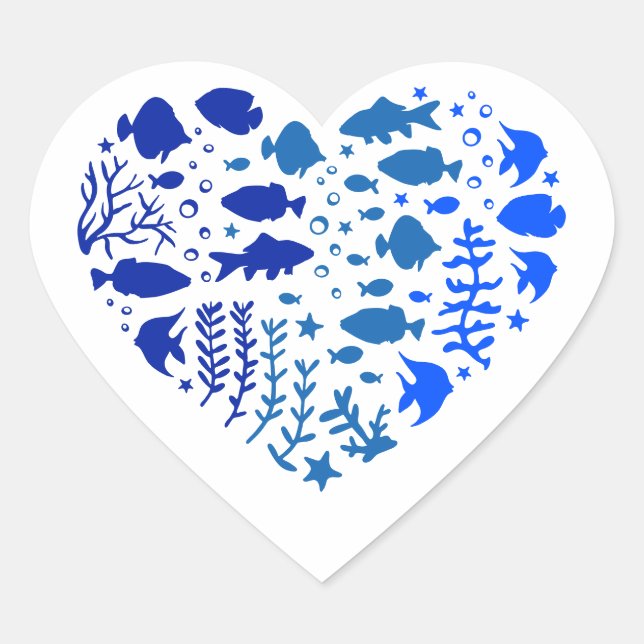 Adesivo Coração Coração de peixes, Bonito presente para os amantes (Frente)