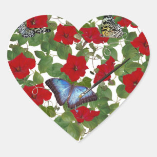 Adesivo Coração Coração de Petunia Vermelha com Pincel de Tinta