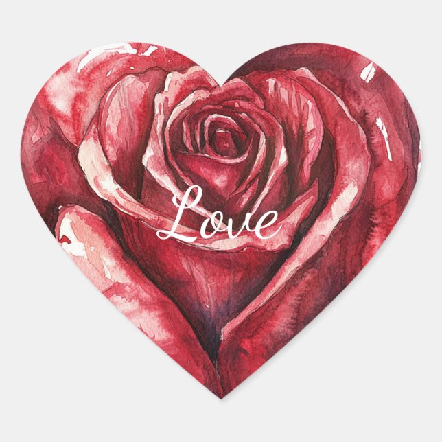 Adesivo Coração Coração Floral Romântico Rosa vermelha (Frente)