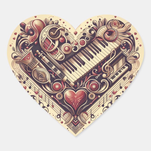 Adesivo Coração Coração Musical Piano (Frente)
