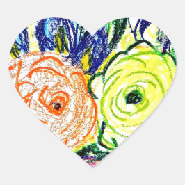 Adesivo Coração Coração Pintadas Laranja e Verde Rosas
