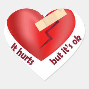 Adesivo Coração Coração quebrado curado com correção e citação de 