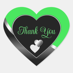 Adesivo Coração Corações verdes e negros e prata ondulada Obrigado
