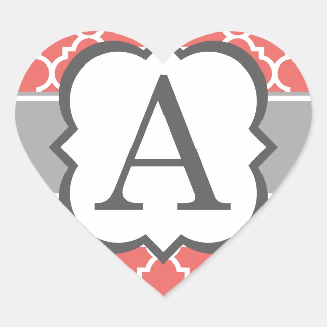 Adesivo Coração Coral Branco Monograma - Letra A Quatrefoil (Frente)