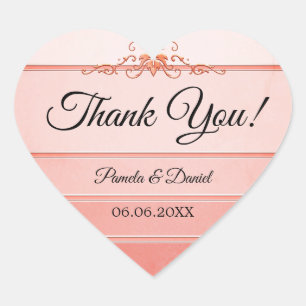 Adesivo Coração Coral Ton sur Ton Stripe Casamento Obrigado Sticke