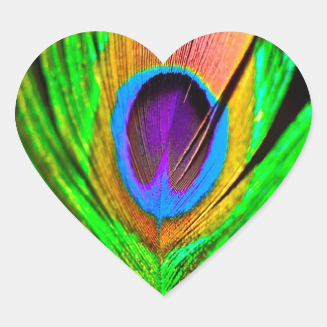 Adesivo Coração Cores Neon Pena de Pavão (Frente)