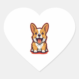 Adesivo Coração Corgi Feliz e Bonito - Design Adorável para Cão Lo