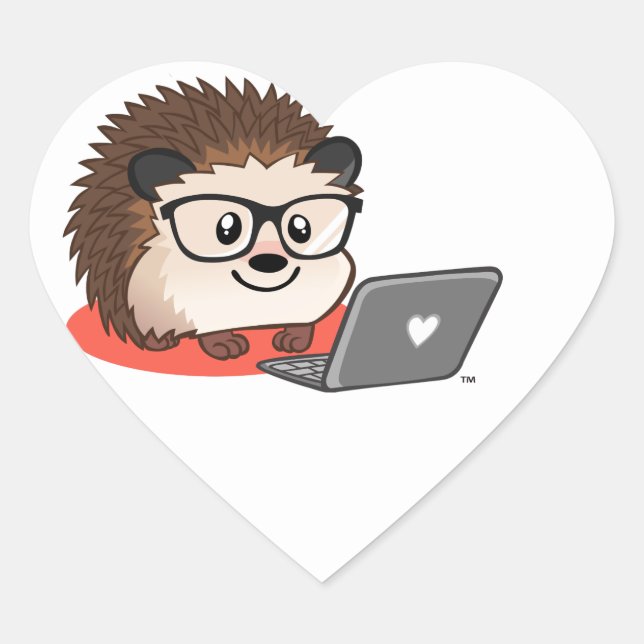 Adesivo Coração Cote Geeky Nerdy Hedgehog Num Laptop (Frente)