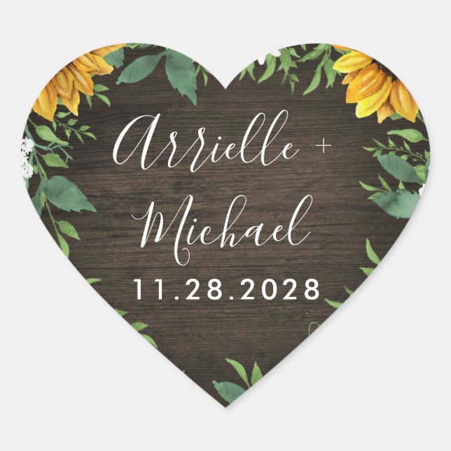 Adesivo Coração Country Sunflower Daisy Wedy Stickers (Frente)