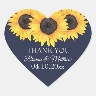 Adesivo Coração Country Sunflower em Blue Wedding Heart Sticker