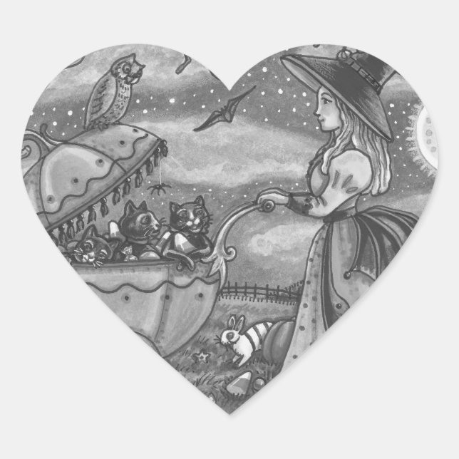 ADESIVO CORAÇÃO COZINHA, GÓTICO NEGRO DE GATO NEGRO (Frente)