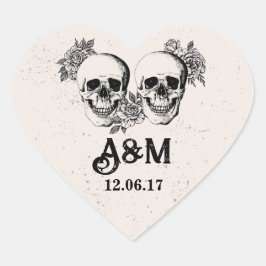 Adesivo Coração Crânios Rústicos Rosas de Rolagem de Vintage Rótul