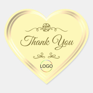 Adesivo Coração Creme Pastel com Moldura e Logotipo Dourado Obriga