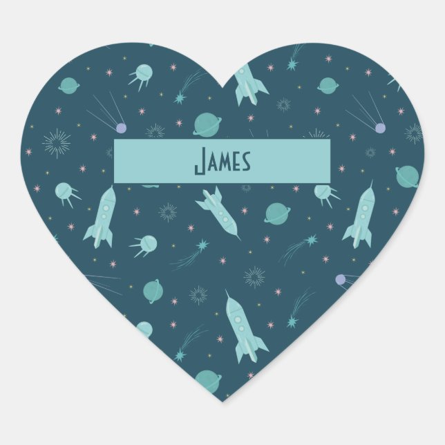 Adesivo Coração Crianças Rochosas Enviam para o Espaço Viagem Plan (Frente)